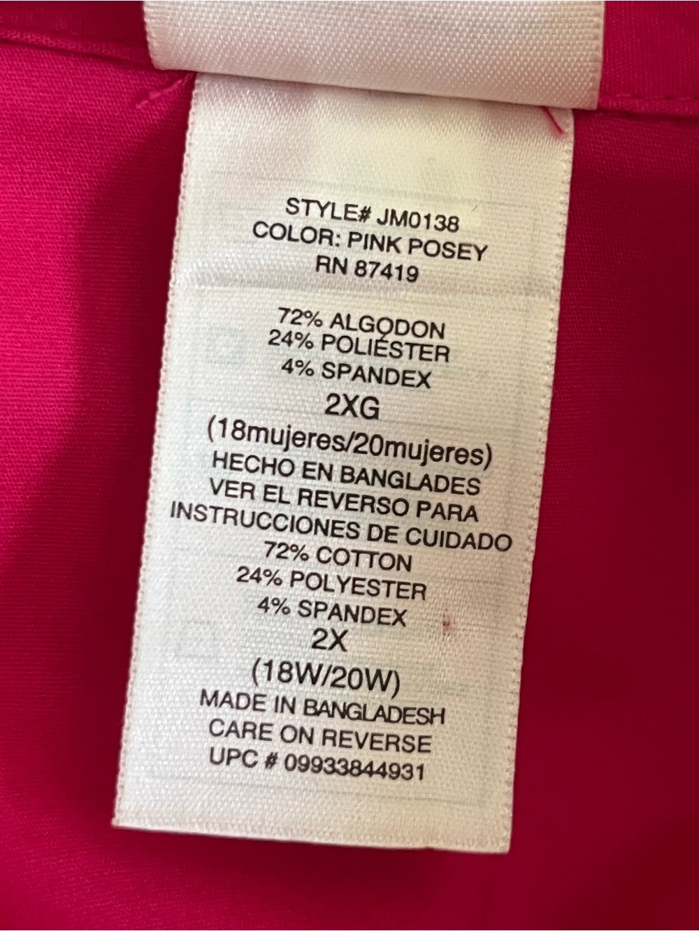 Just My Size 2X Hot Pink Fuscia V Neck Collared Blouse High Low 3/4 Sleeve Ties - Picture 8 of 8